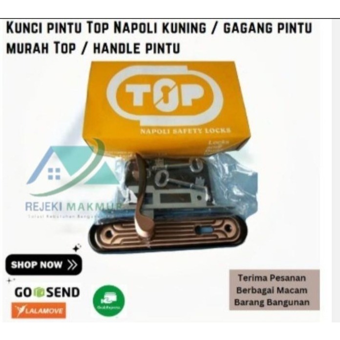 Kunci pintu sederhana TOP Napoli 628  Ukuran 15 cm  Anak kunci 2 buah  Komplit siap pasang  Kualitas