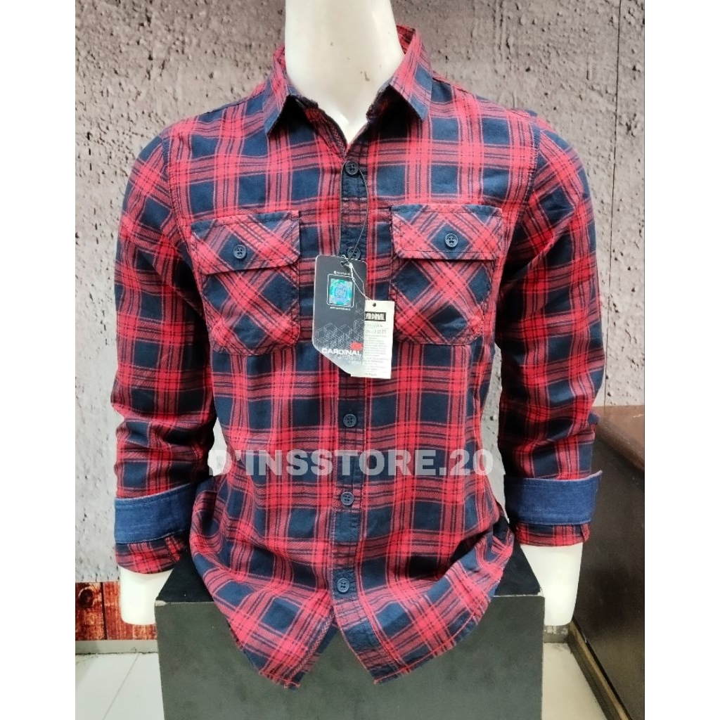 KEMEJA PRIA CARDINAL JEANS ORIGINAL SLIM WARNA MERAH LENGAN PANJANG KUALITAS PREMIUM