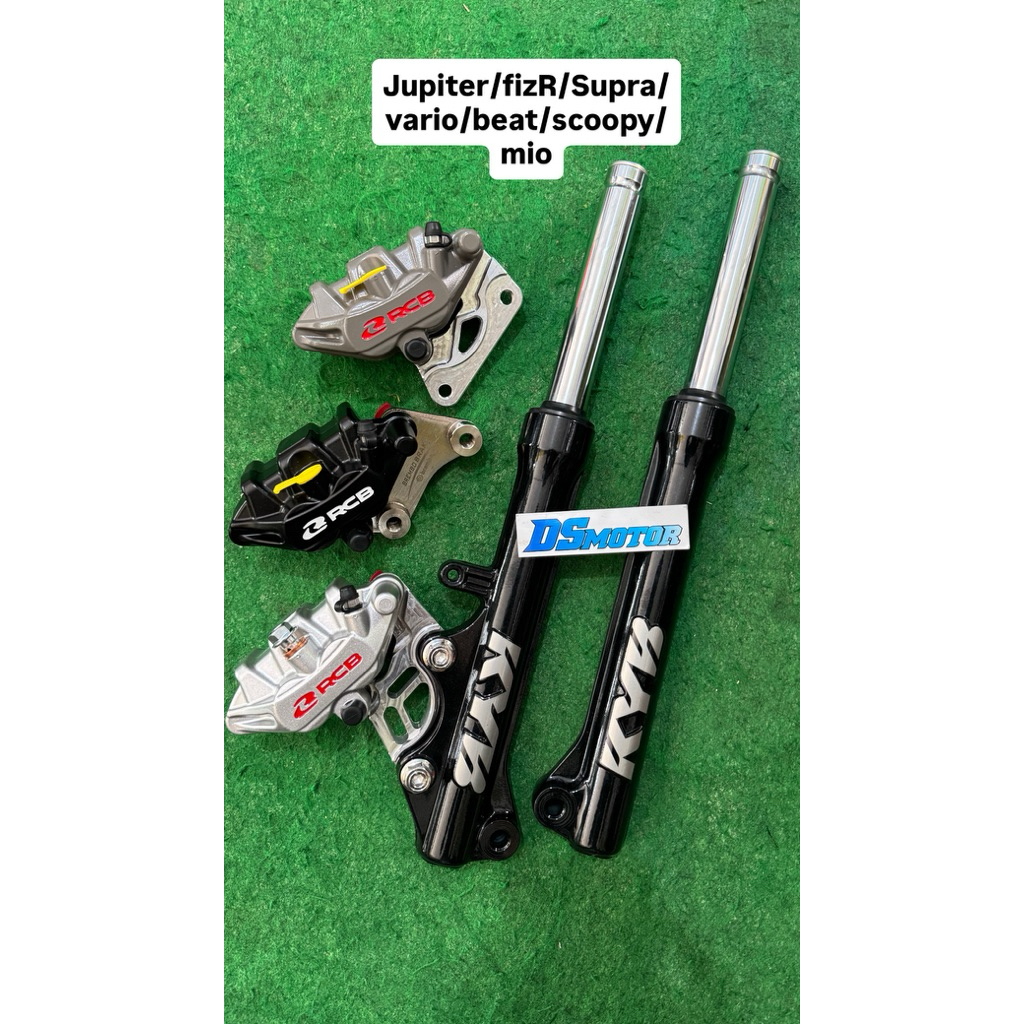kaliper RCB 2piston set shock depan KYB kanan KT style breket CNC PNP untuk JupiterZ fizR F1ZR Vega 