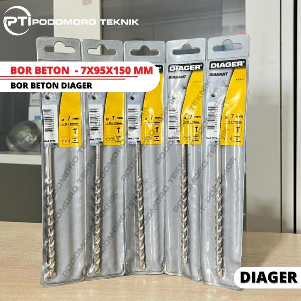 DIAGER Mata Bor Tembok Beton 7 x 150 MM Long Drill Mata Bor Panjang Beton 7 mm 7x95x150 mm Diager Or