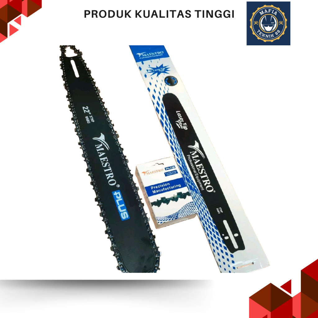 PAKET GUIDE BAR CHAINSAW 22" LASER + RANTAI CHAINSAW 38T MAESTRO