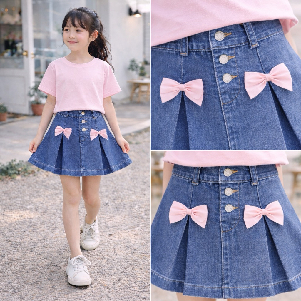 1-12tahun Rok Celana Anak Perempuan jeans Denim Pita Fashion OOTD Outfit anak Korea Kekinian