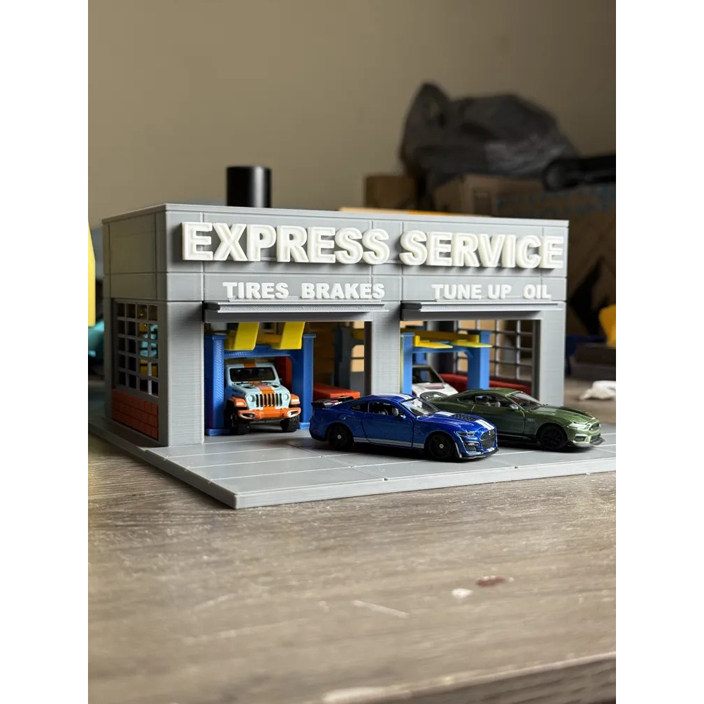 1:64 2-Bay Garage Diorama | Miniatur Bengkel Mobil Diecast Display