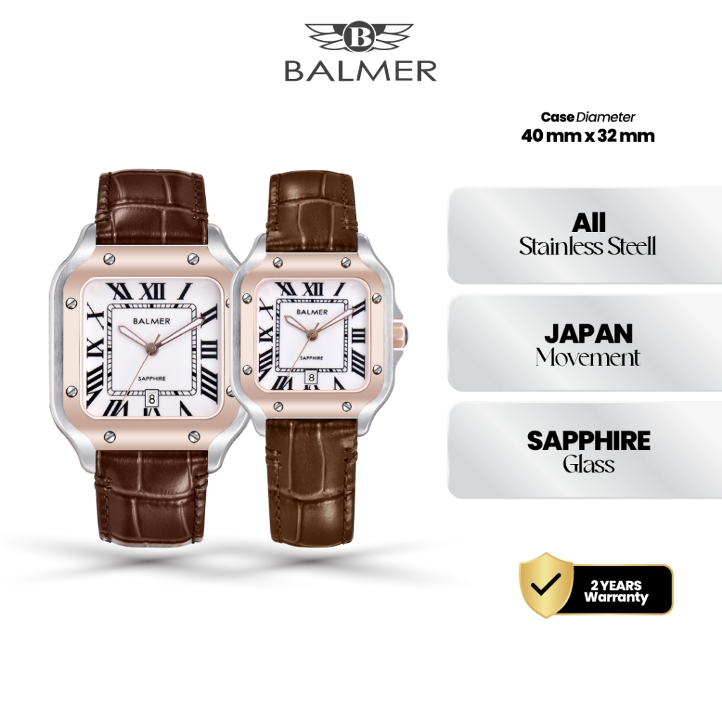 Jam Tangan Couple Balmer B-8206 Strap Kulit Kaca Sapphire