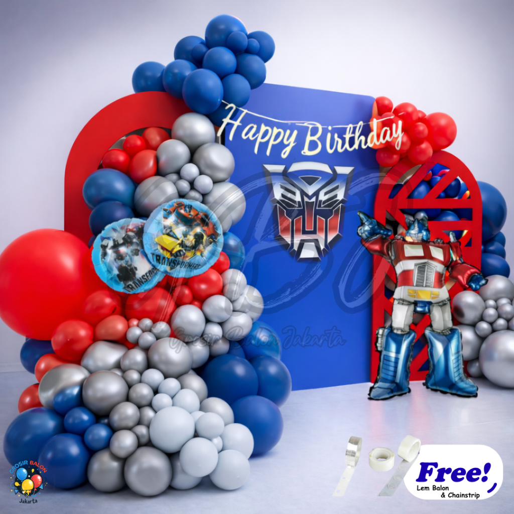 PAKET PREMIUM Garland Transformer Complete Set / Dekorasi Ultah Anak LakiLaki Optimus Prime Isi