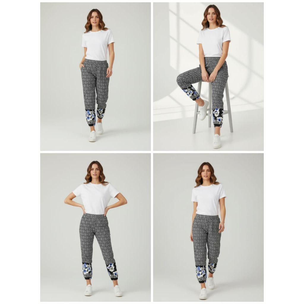 Celana WHBM Geomertic Print Rayon Floral Joggers Pants