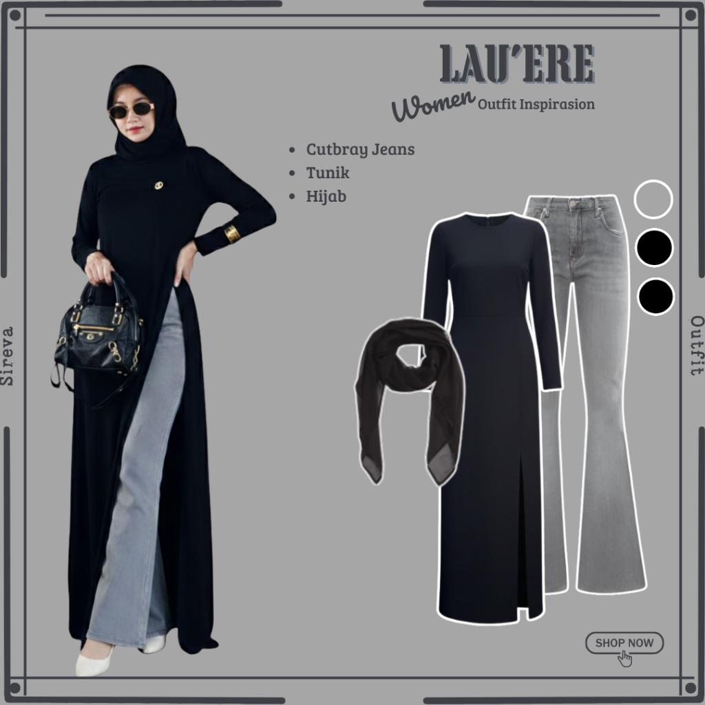One Set Lebaran 3in1 {Tunik,Celana Cutbray Jeans, Hijab } One Set Korean Style | Fashion Remaja Tren