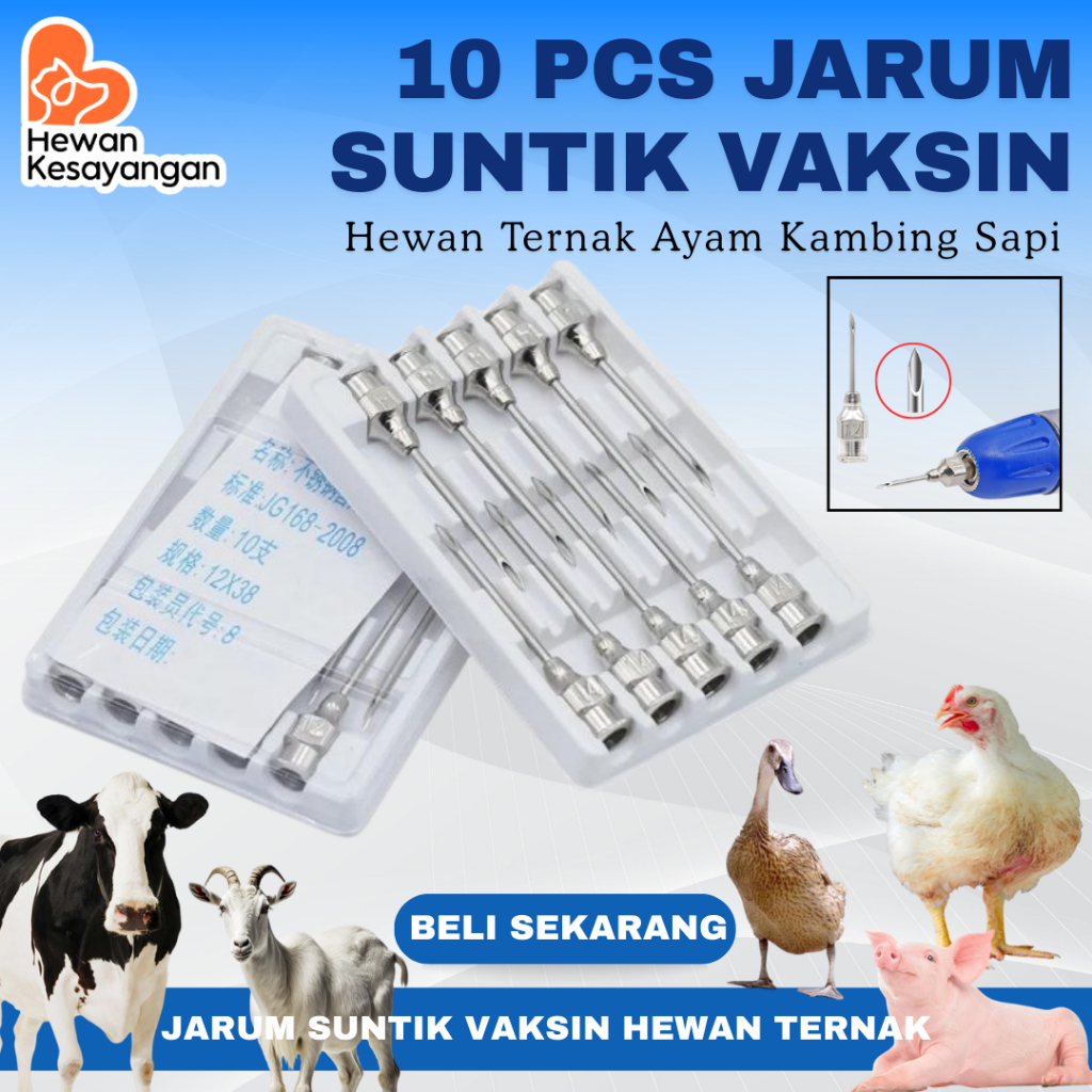 10 pcs Jarum Suntik Hewan Vaksin Ternak Unggas Ayam Kambing Sapi Jarum Suntik Stainless Steel