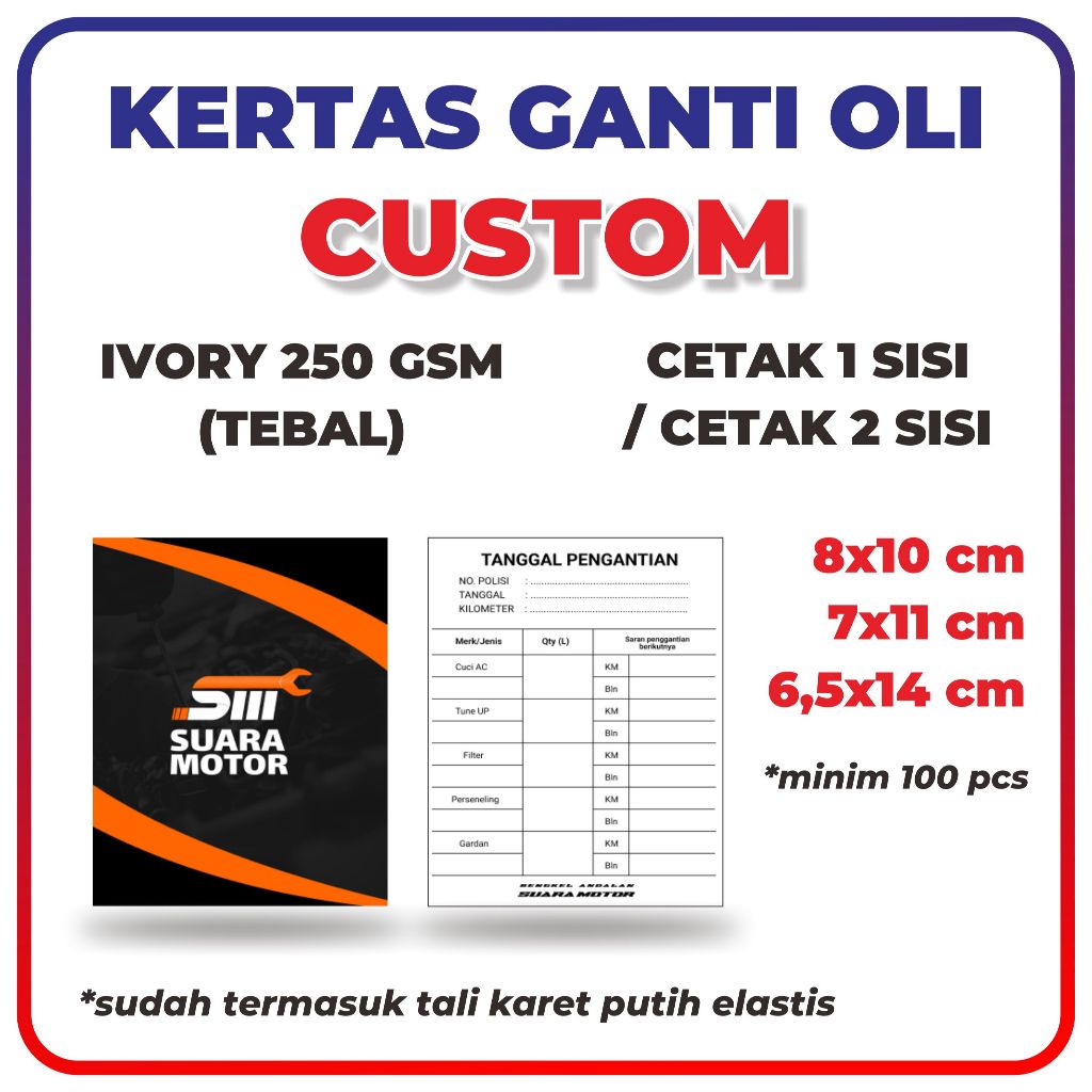 KARTU SERVICE GANTI OLI MOBIL CUSTOM