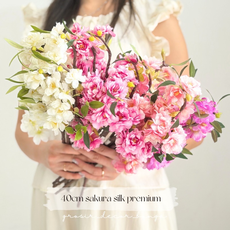 TR [CAS] 40cm SILK SAKURA PREMIUM X3 Bunga Cherry Blossom X 3 Artificial Flower Bunga Sakura Plastik