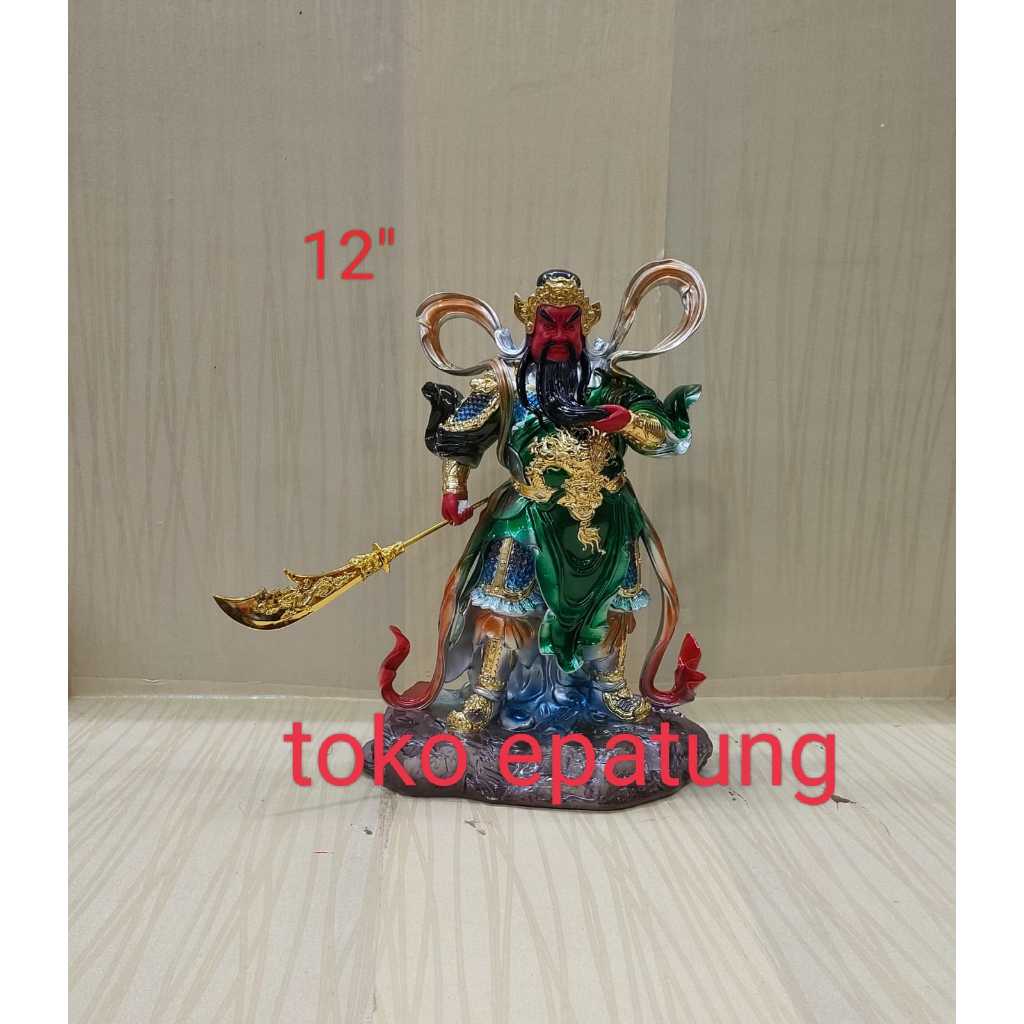 Patung dewa kwan kong / kwan kung - duduk - jenggot - buku - 12 inch - fiber - o25