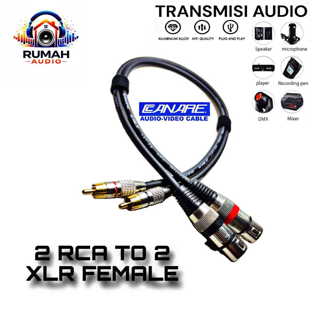 STANDAR JAPAN - Kabel Audio Profesonal Sepasang RCA to 2 XLR Female Panjang (50cm-15m) - Suara Jerni