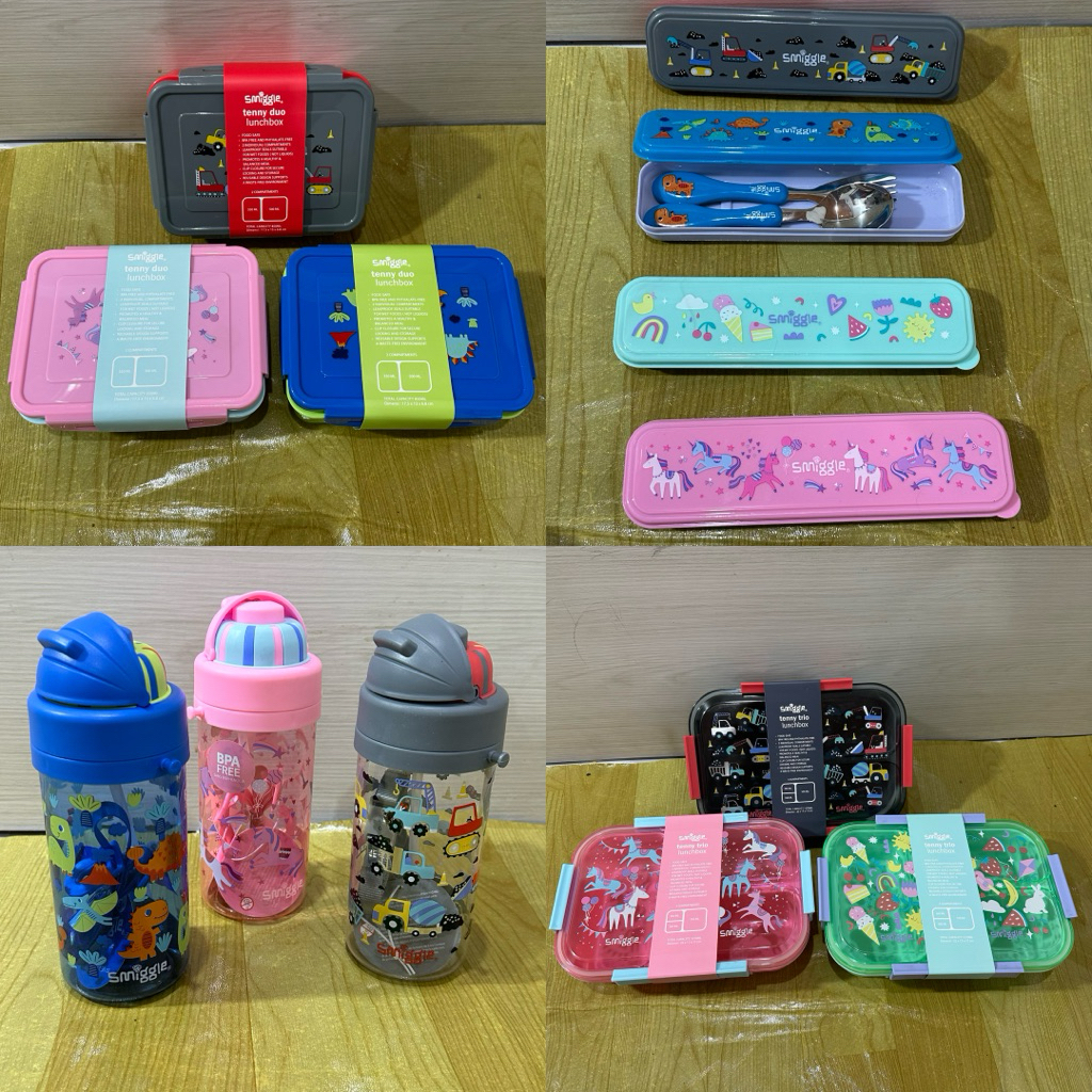 new smiggle lunch box 2 sekat 3 sekat botol minum sendok garpu set kotak makan anak perempuan laki l