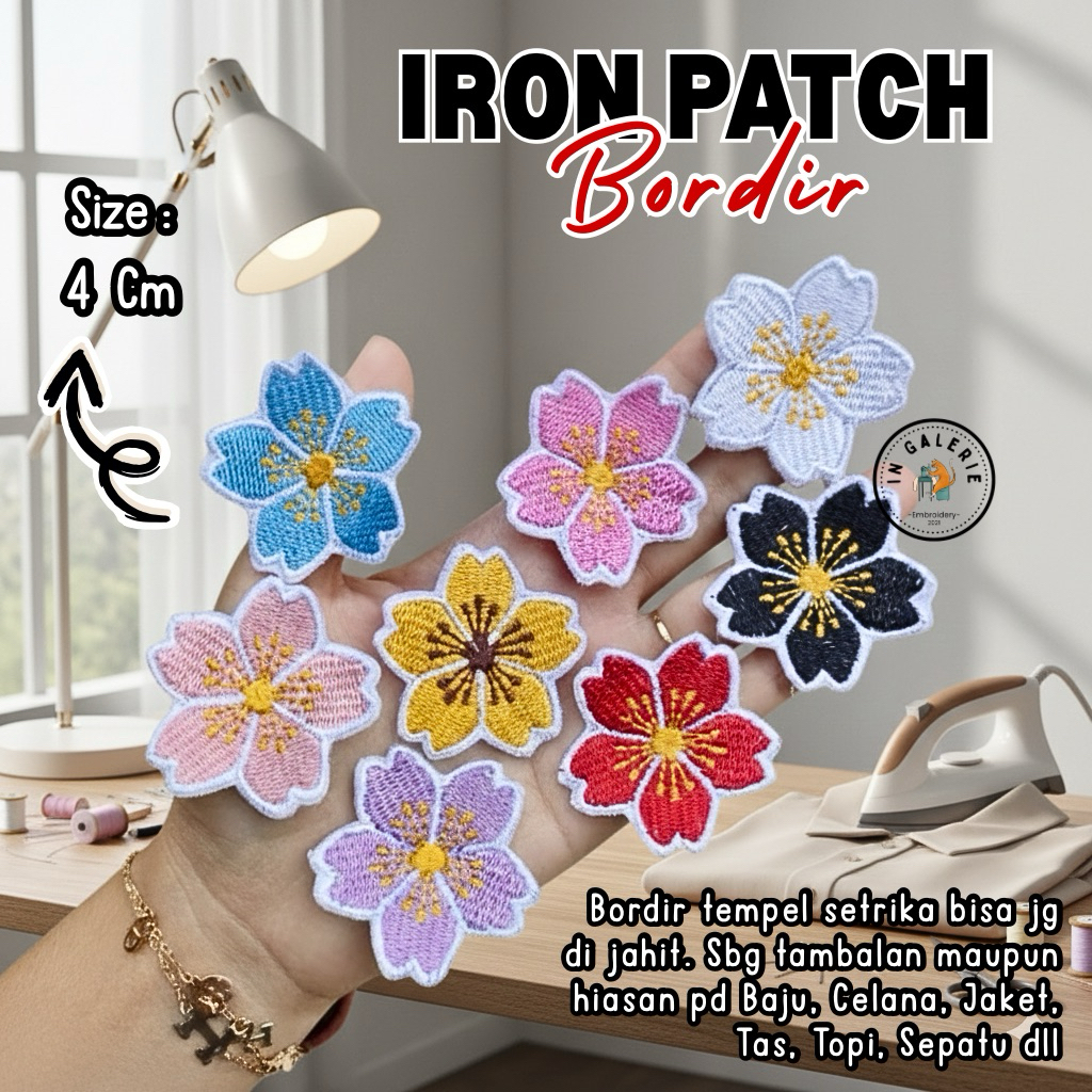 ( TINGGAL SETRIKA ) Iron Patch Full Bordir Flower Patch Iron Bordir Bunga Emblem Bordir Tempelan Baj