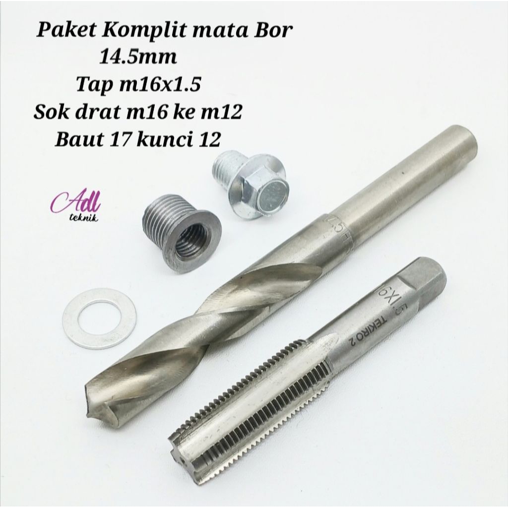 Paket komplit alat perbaikan drat oli rusak motor honda  Beat,grand,supra,motor yamaha dll. Baut Kun