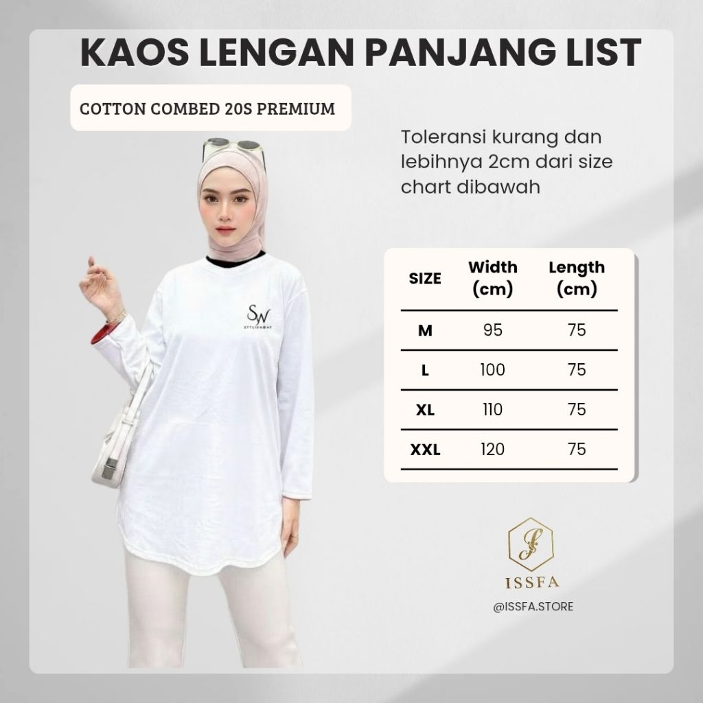 Tunik//Kaos Lengan Panjang List Oversize Premium 100% Cotton Combed 20s