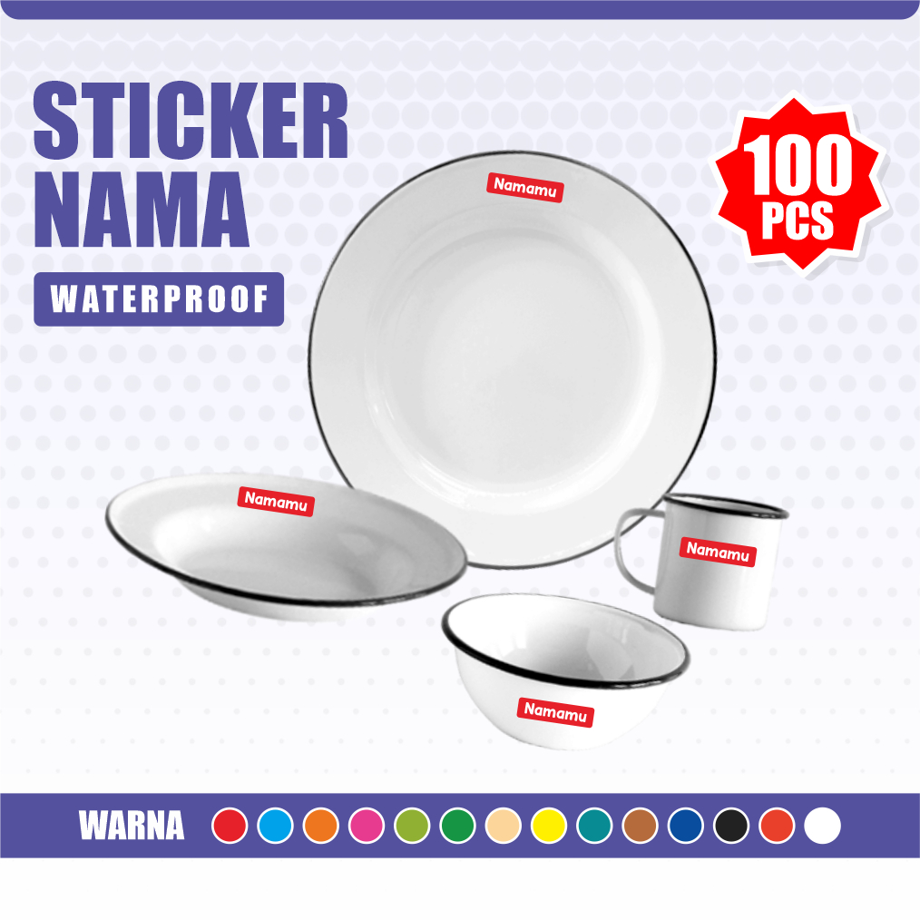 100 Pcs Sticker Custom Nama Piring Sendok Botol Barang Perabotan Stiker Waterproof Timbul