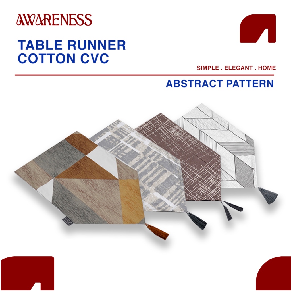 AWARENESS LIVING - Abstract Series 1 Table Runner Cotton Cvc - Taplak Meja Ruang Tamu Katun Cvc