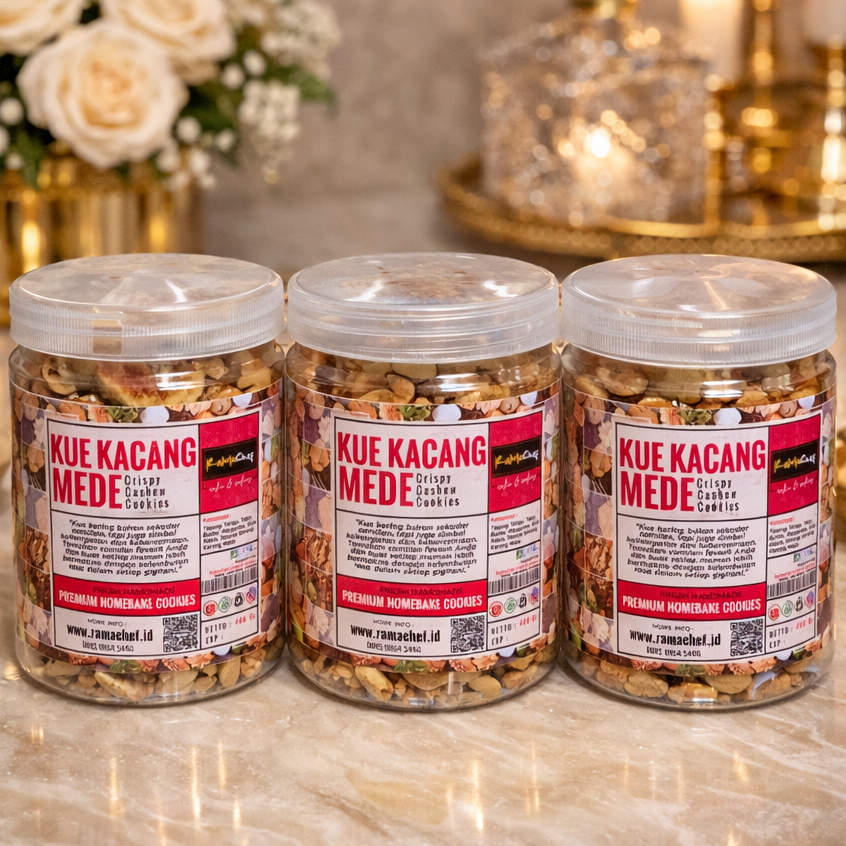KUE KACANG Mede Premium Butter Tabur Wijen Bentuk Bunga | Kue Kering Lebaran Kemasan Jar 750ml dan Hardtop 350gr by RaMaChef