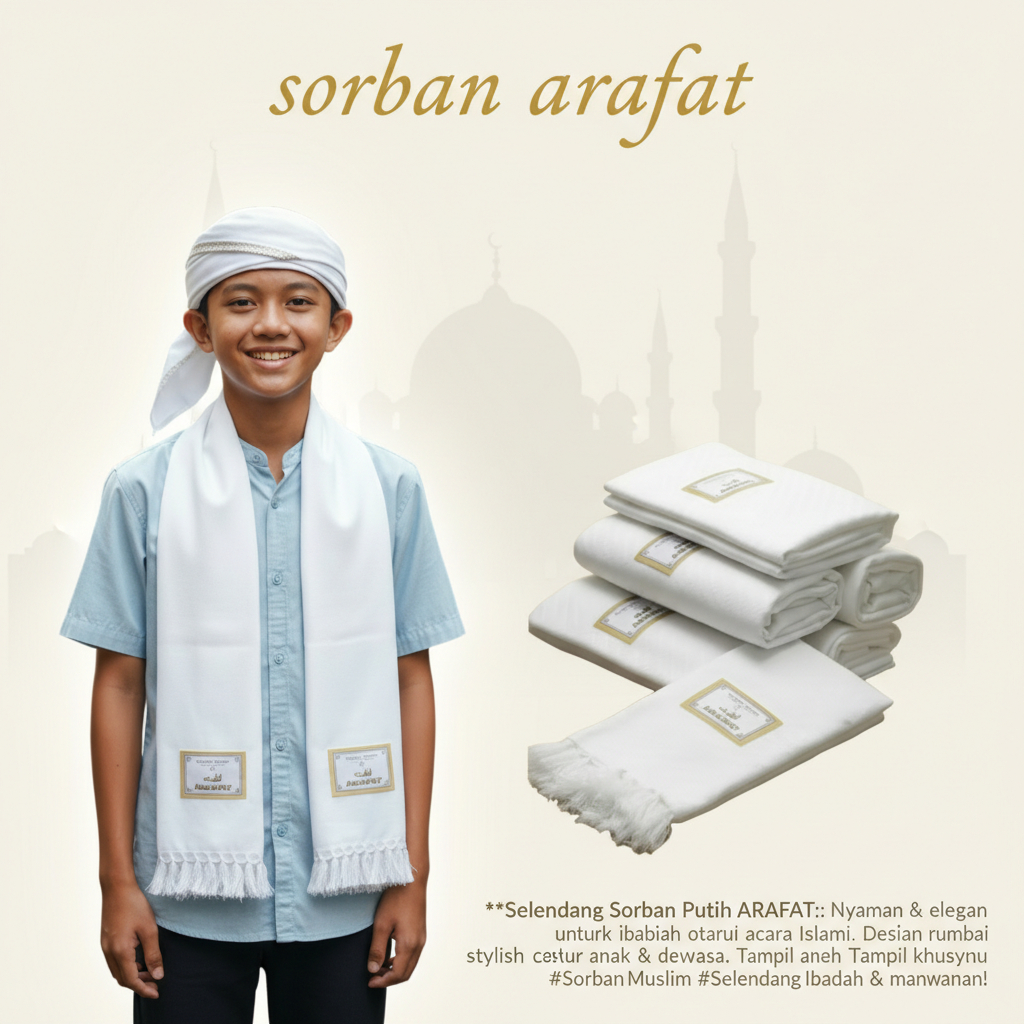 Sorban Putih Polos Premium SORBAN HAJI PUTIH ARAFAT BERKUALITAS MURAH