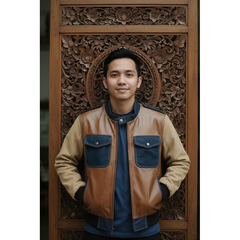 Jacket kulit Bomber varcity