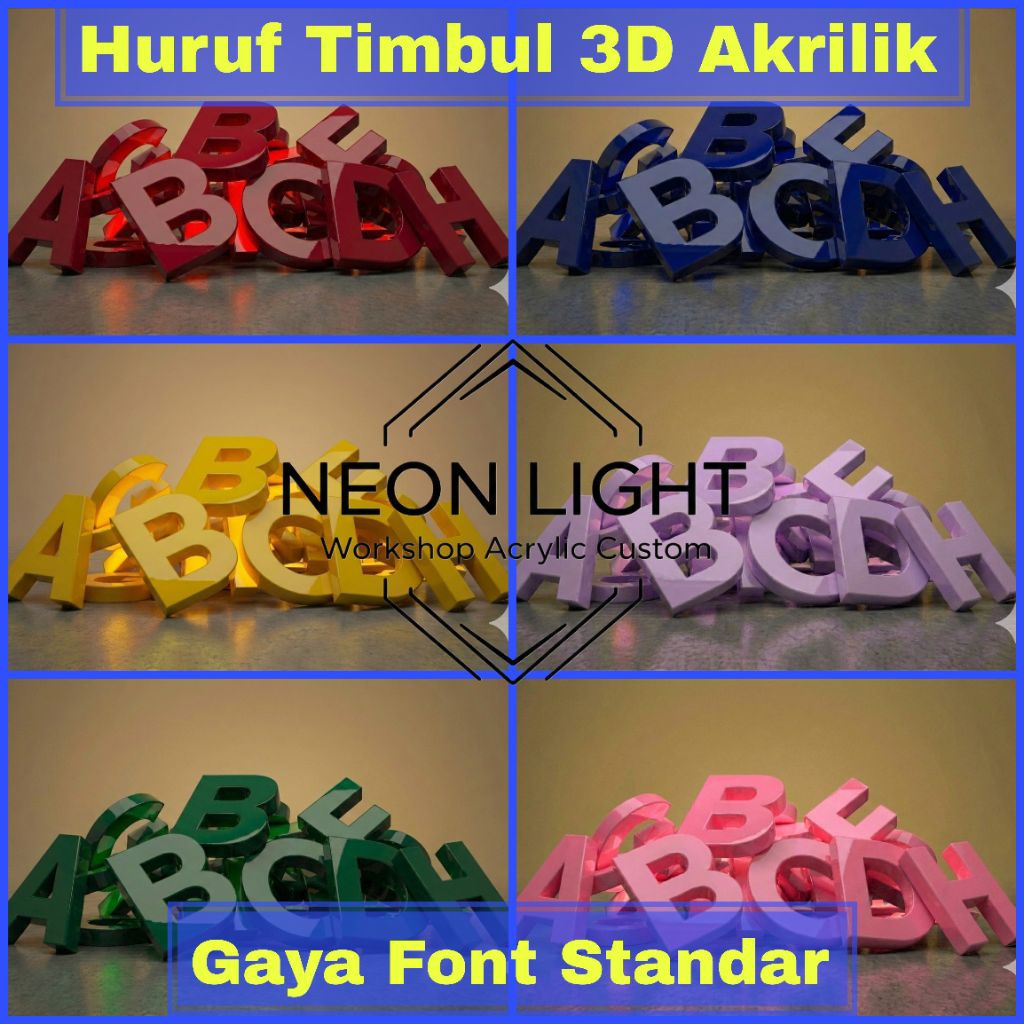 Huruf Timbul, Signage 3D Letter, Tinggi 20 cm, Bahan Akrilik lengkap dengan Lampu LED