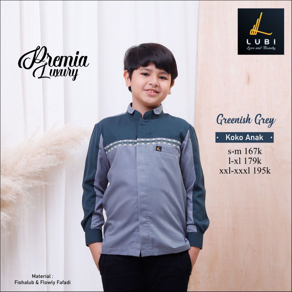 Lubi Premia Koko Anak Premium Greenish Grey Lengan Panjang