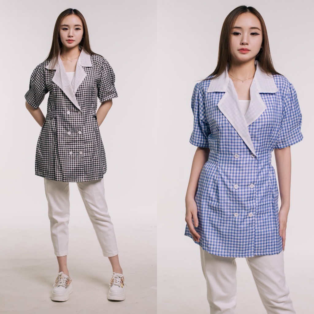 blazer wanita motif kotak kotak / atasan korea wanita