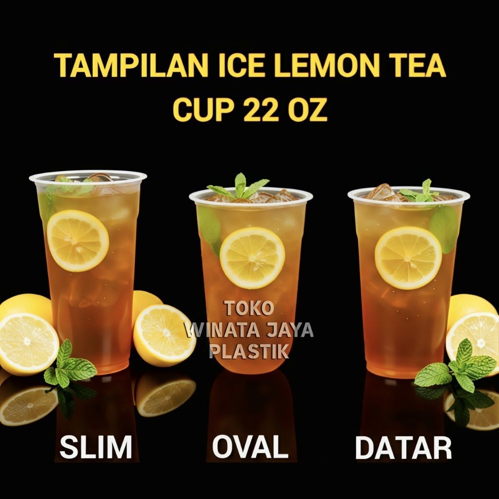 GELAS CUP PLASTIK 12 OZ, 14 OZ, 16 OZ, 18 OZ, 22 OZ SLIM DATAR OVAL