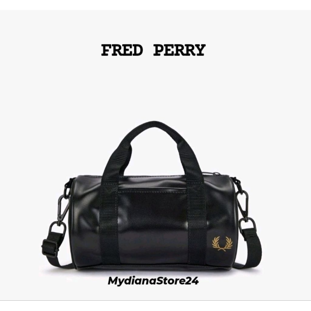 FRED PERRY CLASSIC MINI BARREL BAG - BLACK/GOLD