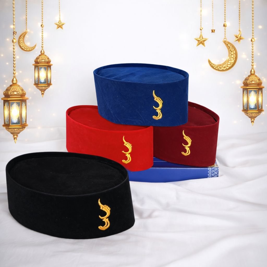 KOPIAH ANAK PECI DEWASA MUSLIM HITAM LOGO KUJANG EMAS BORDIR TINGGI 9 CM STANDAR