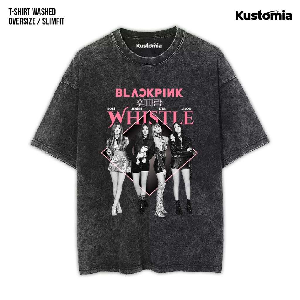 KUSTOMIA Kaos BLACKPINK Washed T-shirt Black White | BP-10