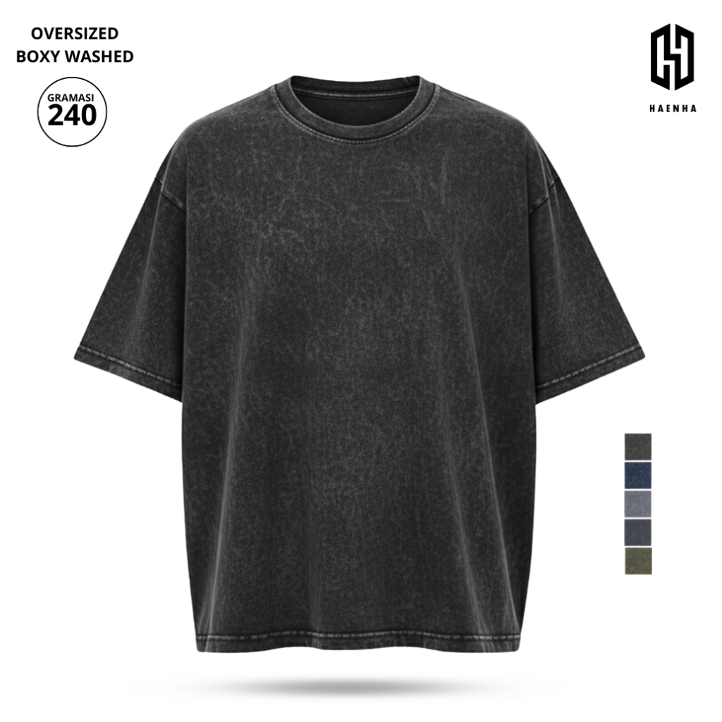 HAENHA Kaos Polos Oversize Washed Boxy