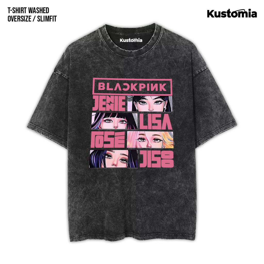 KUSTOMIA Kaos BLACKPINK Washed T-shirt Black White | BP-14