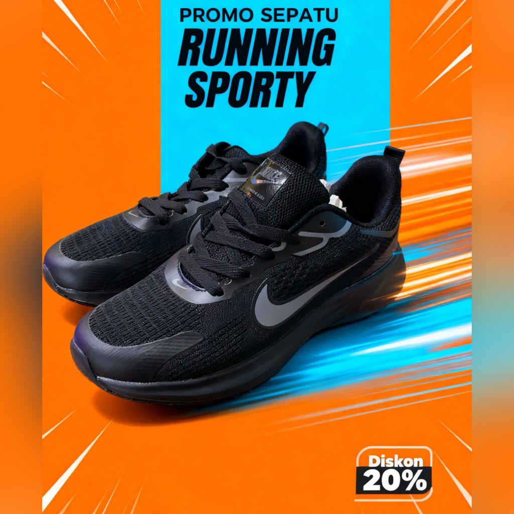 sepatu running sport black hitam polos import 40-44 sepatu sneakers pria black sepatu running sepatu