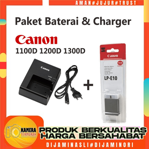 Paket Baterai Charger Canon 1100D 1200D 1300D Rebel T3 T5 LP E10 LC E10 X50 x70 Cas dan Batre