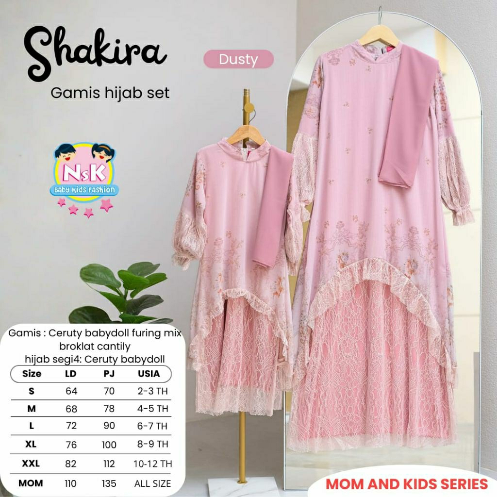 Shakira Dress Couple Ibu dan Anak Gamis Hijab Couple Ori NsK