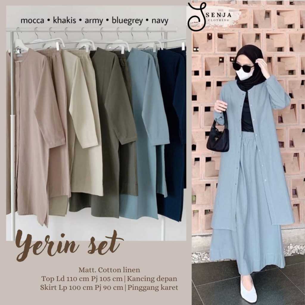 Yerin Setelan Wanita Blouse Tunik Rok Original SENJA CLOTHING Bahan Cotton Linen Premium Adem Nyaman