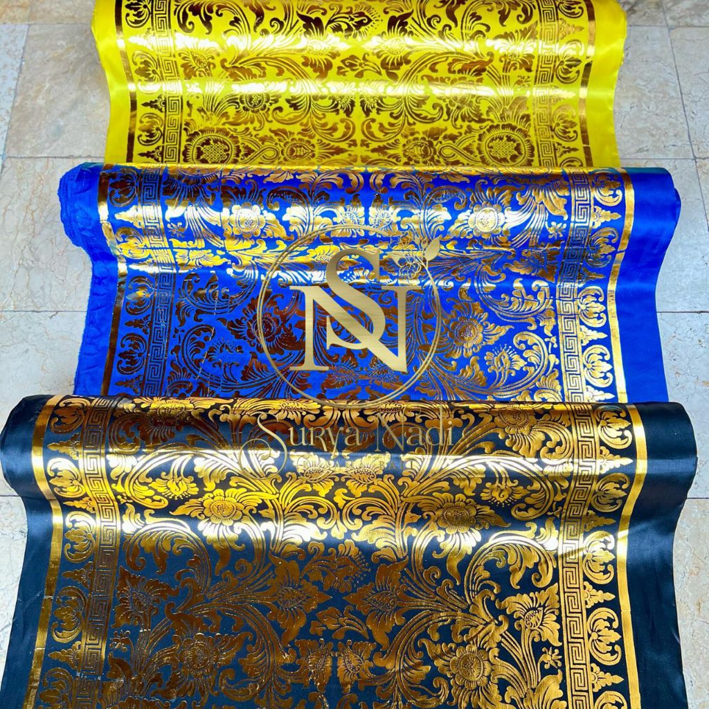 Kain prade bali satin meteran mas motif bun bunga