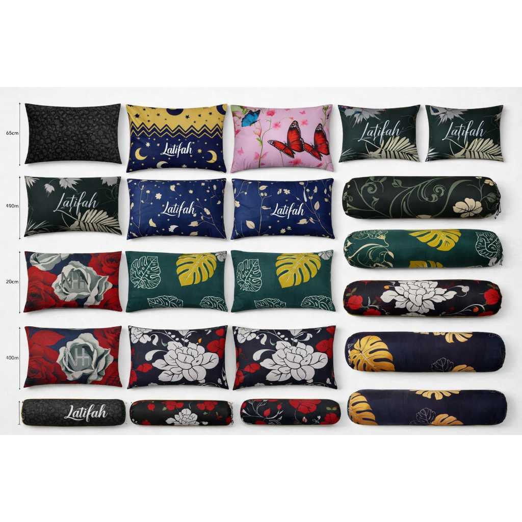 sarung bantal guling tidur dewasa, bantal dua dan guling satu, motif bunga , polos dan embos