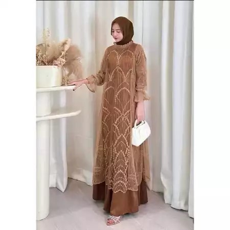 Finda - Allea Dress Gamis Abaya Wanita Dewasa Mocca Silk Brukat Premium Elegan Maxy Brukat Mewah