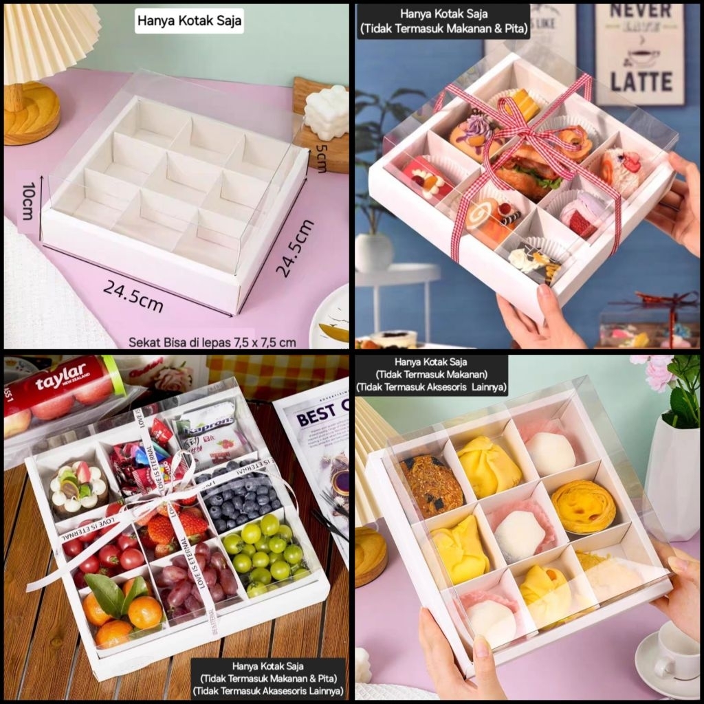 Cake Box 24,5x24,5x10cm | Kotak Kue Sekat 9 | Box Sekat 9 | Wedding Box Sekat 9 | Kotak Souvenir Sek