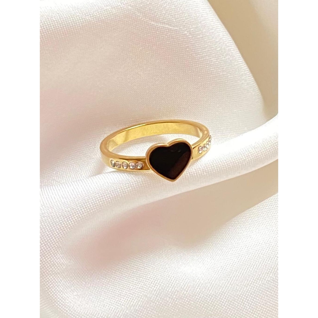 Cincin Titanium Wanita - Motif Love Keramik 100% Anti Karat