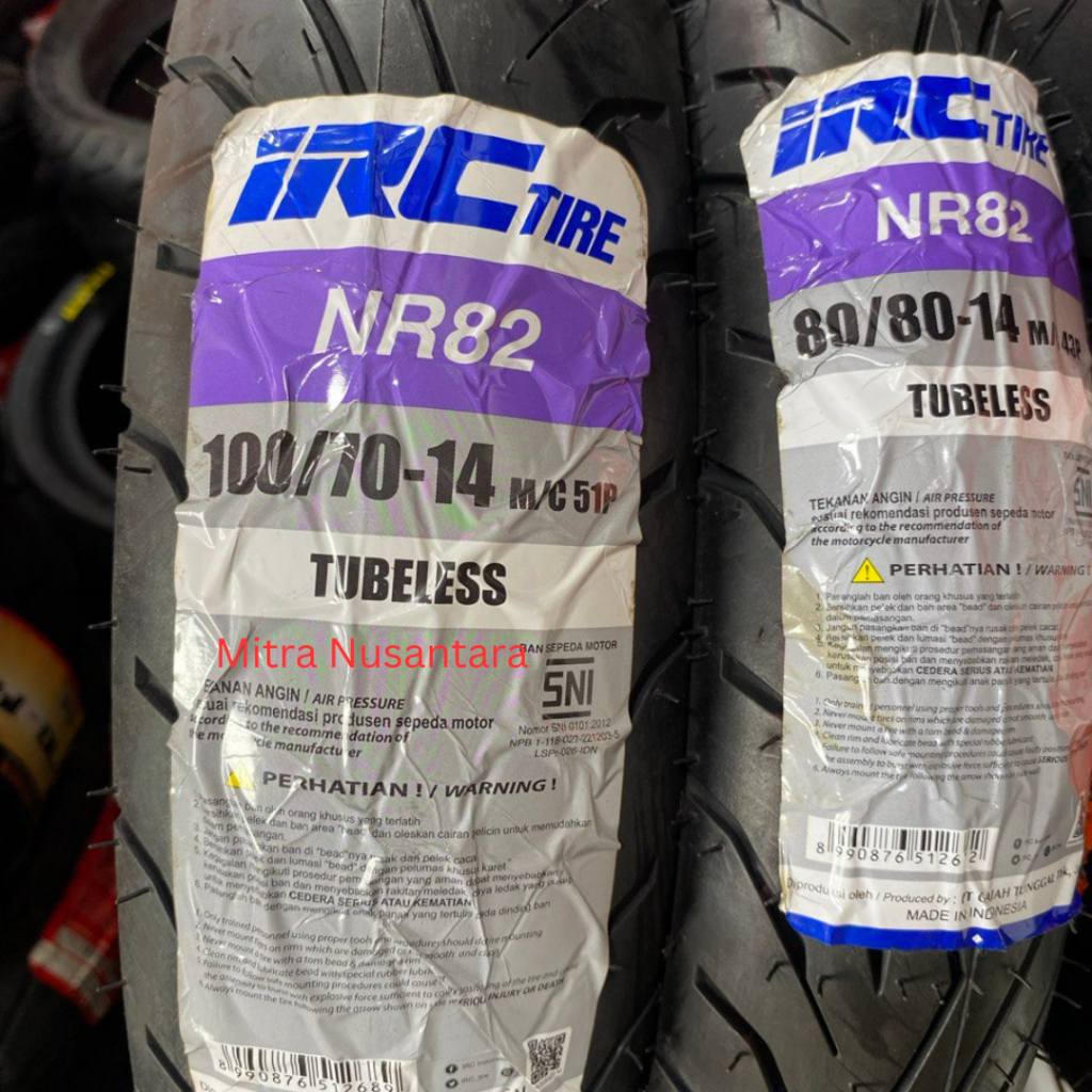 SNI Ban IRC 80/80-14, 100/70-14 NR82 Ban Motor TUBELESS MIO X RIDE 125, FINO 125, SOUL GT, GEAR 125,