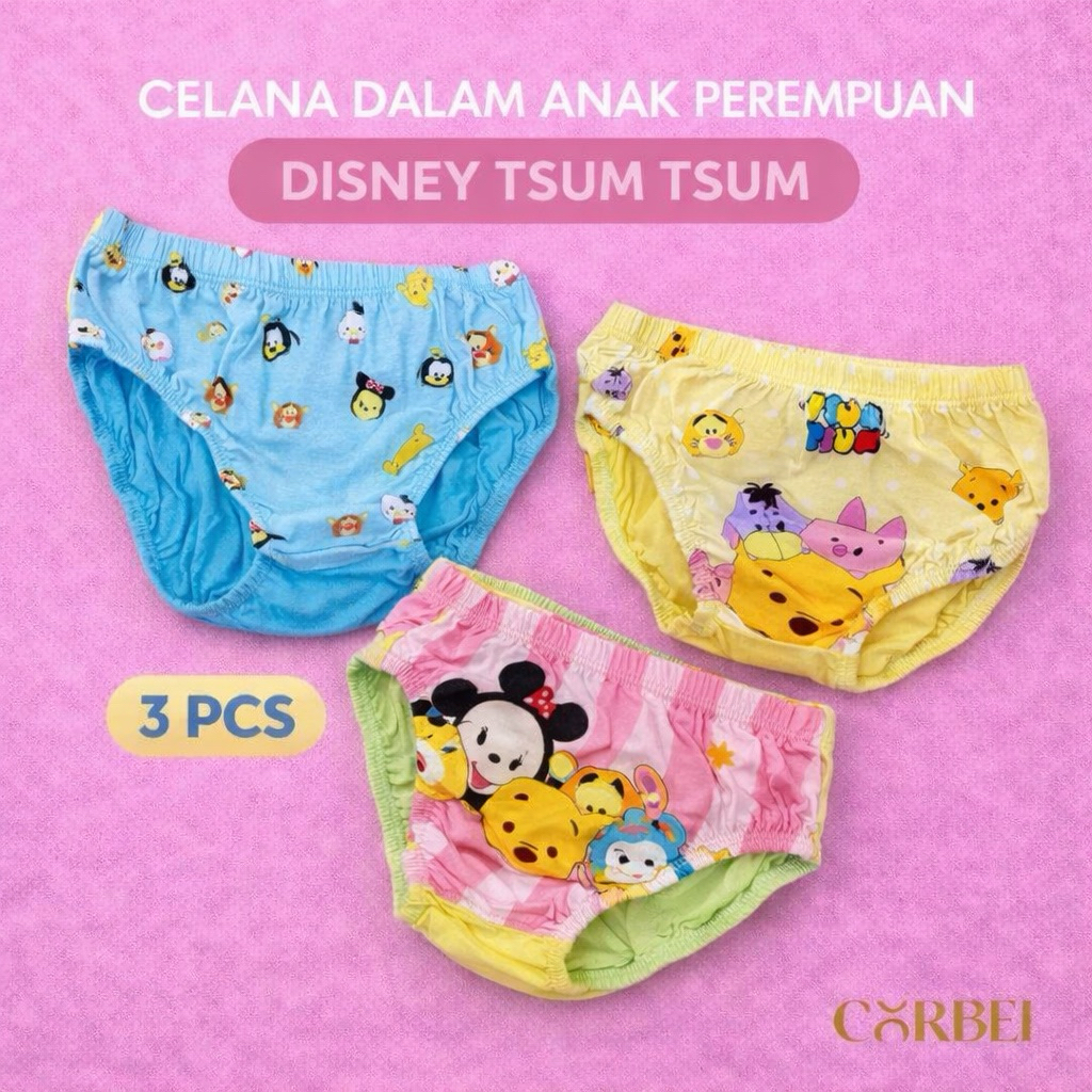 Celana Dalam CD Disney Tsum 100% Katun Anak Cewek Perempuan - 2 3 4 5 6 7 8 9 10 Tahun