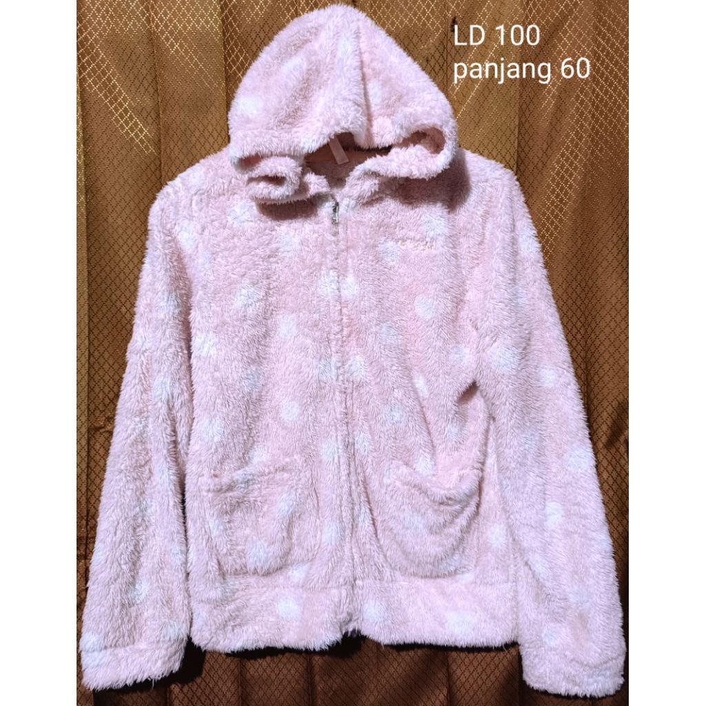 jaket bulu sherpa pink polkadot wanita jaket winter bulu sherpa polka jaket musim dingin bulu sherpa