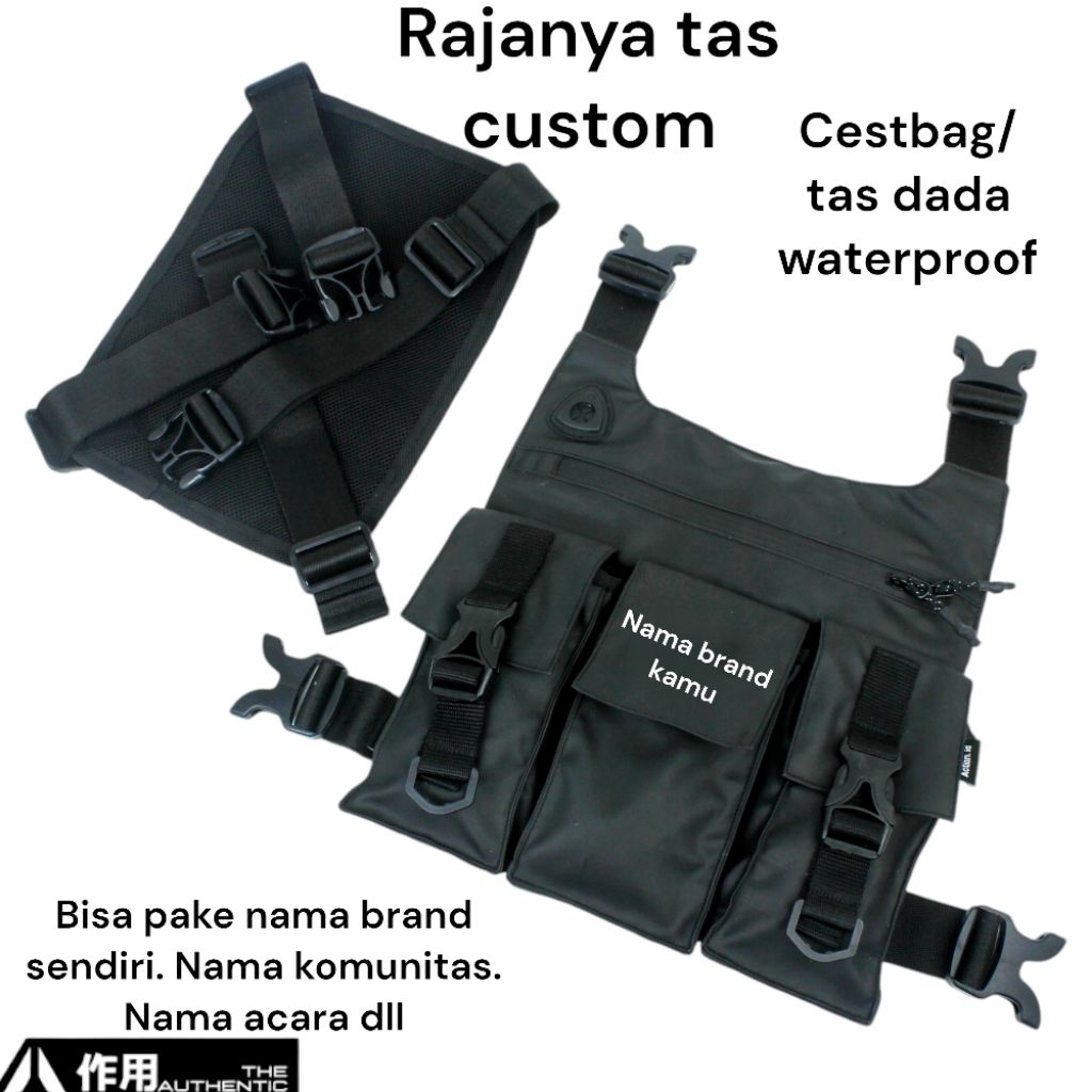 Tas Custom Nama Perusahaan Logo Nama Acara Tas Dada Motor Pria Waterproof Trager Tas Touring Black W