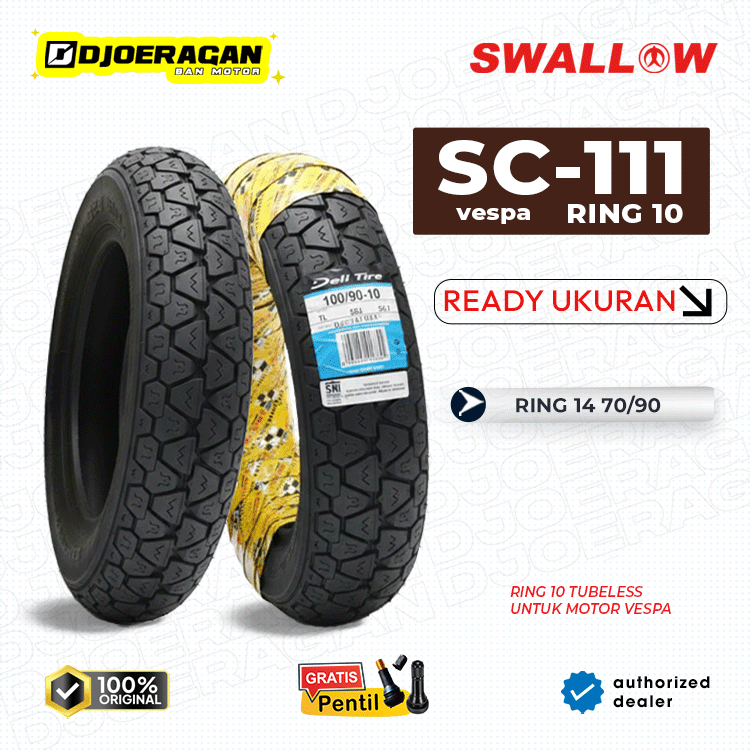 Ban Luar Swallow Ring 10 100/90 SC-111 Tubeless Vespa Classic Motor Listrik