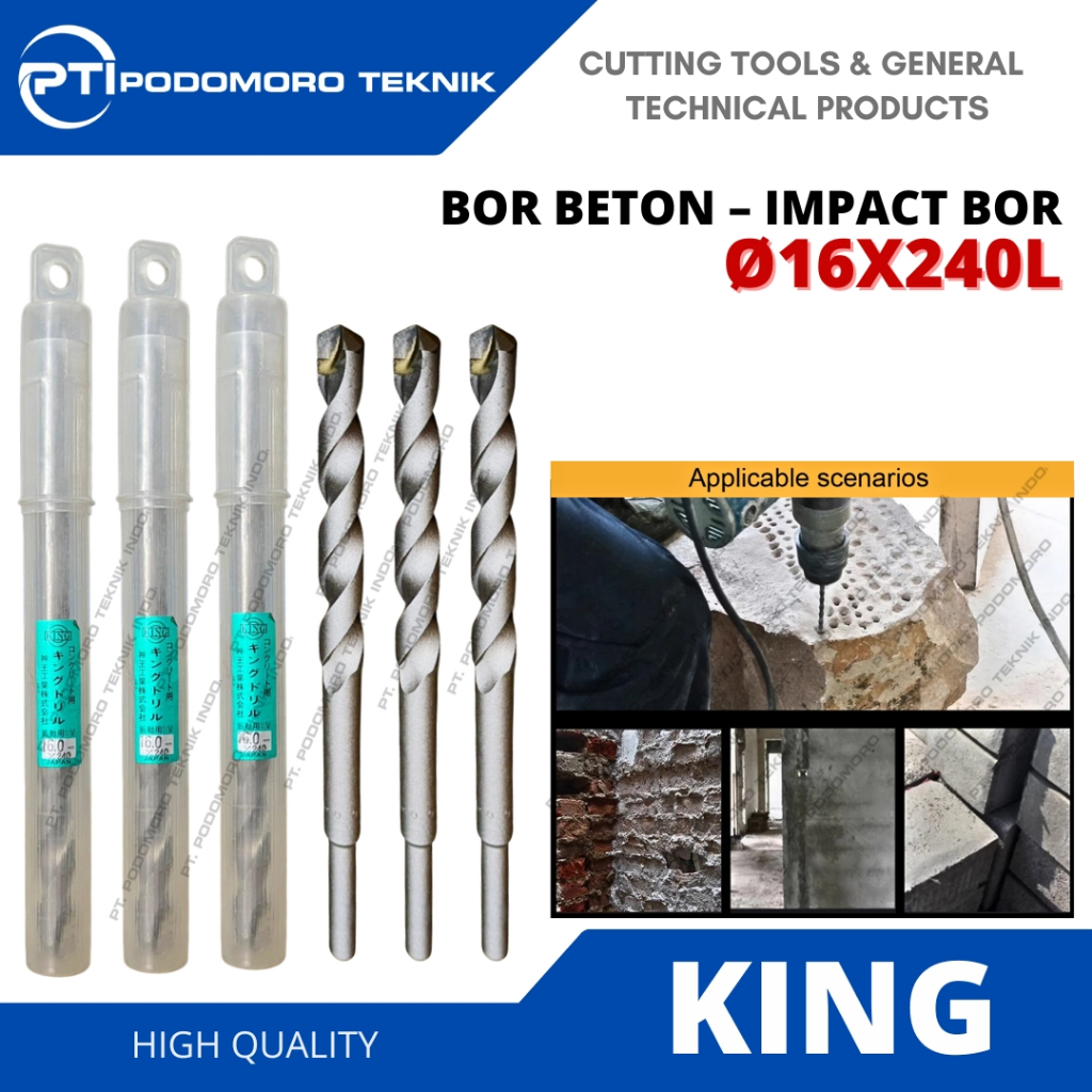 KING Concrete Mata Bor Beton 16mm 16.0 mm Drill Beton / Tembok 16x240 mm Panjang Made In Japan Origi