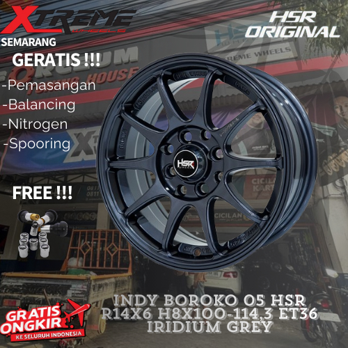 Velg.pelek mobil racing ring 14 HSR BOROKO INDY pcd 4x100-4x114 offset 35 lebar 6 r17 grey